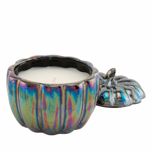 Northern Lights Iridescent Ceramic Pumpkin Candle - Black Perspective: back
