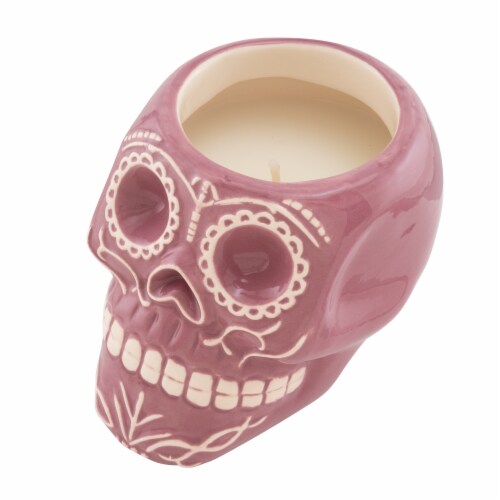 Northern Lights Candles Day of the Dead Sugar Purple Skull Candle - Dia de los Muertos Perspective: back