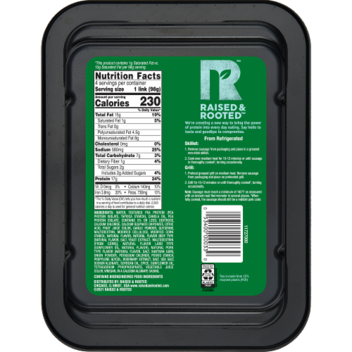 Raised & Rooted™ Bratwurst Style Plant Based Sausage Perspective: back