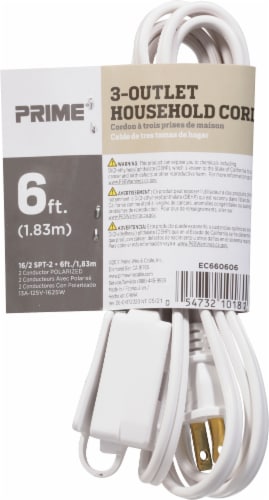 Prime® 3-Outlet Household Extension Cord - White Perspective: back