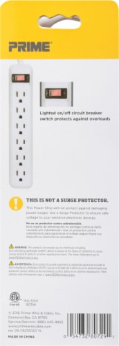 Prime® 6-Outlet White Power Strip Perspective: back