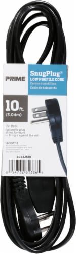 Prime® Snug Plug 3-Outlet Low-Profile Black Extension Cord Perspective: back