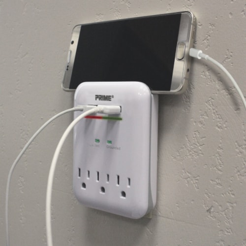 Prime® High-Speed 3.4A USB Charger with 3 AC Outlets - White Perspective: back