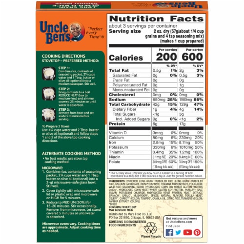 Uncle Ben's Flavored Grains Original Recipe Long Grain & Wild Rice Perspective: back