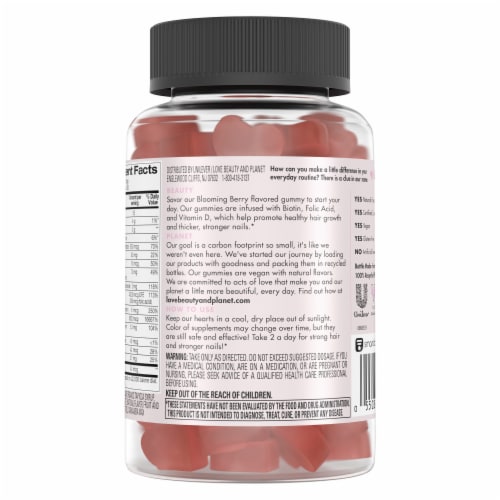 Love Beauty & Planet Multi-Benefit Berry Extraordinary Vegan Gummy Vitamins For Strong Hair & Nails Perspective: back