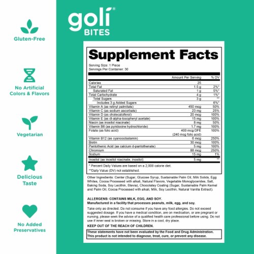 Goli® Nutrition Multi Vanilla Cocoa Chocolate Flavored Dietary Supplement Bites Perspective: back