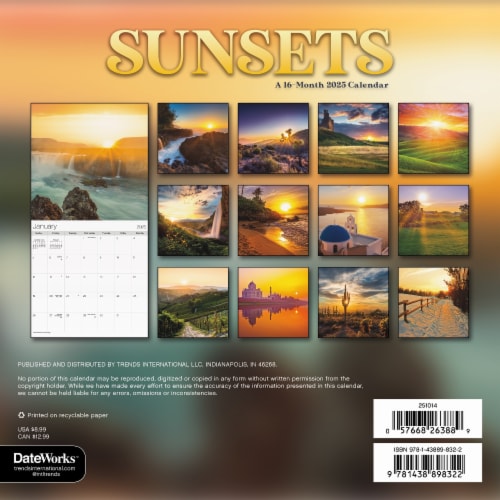 2025 Sunset Mini Calendar by Trends Perspective: back