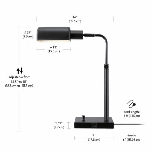 Globe Lucca Adjustable Height Desk Lamp - Matte Black Perspective: back