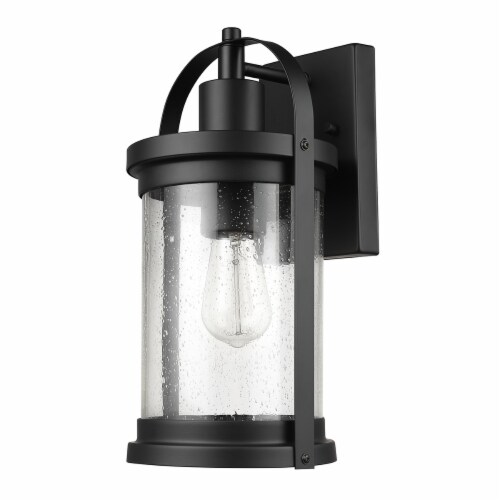 Xavier 1-Light Outdoor Indoor Wall Sconce, Matte Black, Seeded Glass Shade Perspective: back