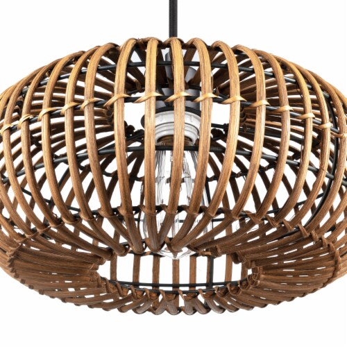 Fitz 1-Light Plug-In or Hardwire Pendant Lighting, Rattan Shade, White Socket Perspective: back