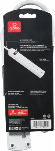 Globe® White Power Outlet Strip Perspective: back