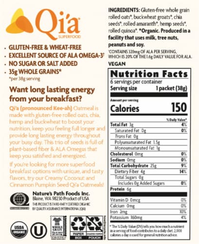 Nature's Path Organic Gluten-Free Qi'a® Superfood Superseeds & Grains Oatmeal Perspective: back
