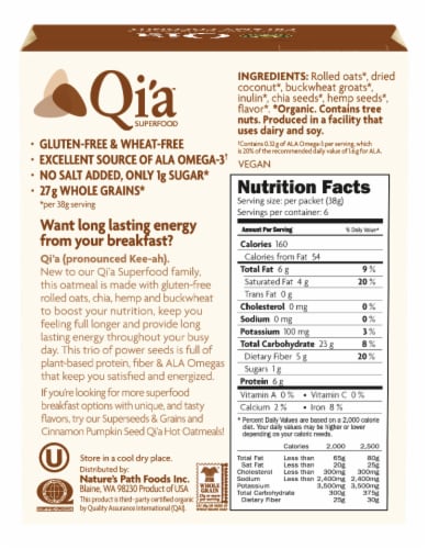 Nature's Path Organic™ Qi'a Gluten Free Creamy Coconut Oatmeal Packets Perspective: back