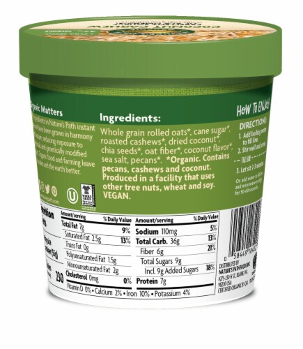 Nature's Path Organic® Coconut Cashew Oatmeal Cup Perspective: back