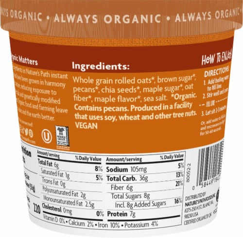 Nature's Path Organic® Maple Pecan Oatmeal Cup Perspective: back
