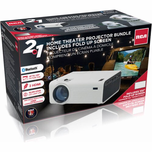 RCA Bluetooth Theater Projector Bundle with Fold Up Screen