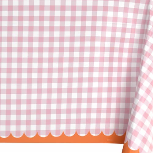 American Greetings 54" x 84" Plastic Table Cover, Pink Gingham Perspective: back
