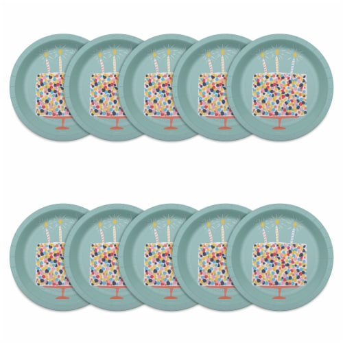 American Greetings 10-Count 7" Paper Plates, Birthday Cake on Green Perspective: back