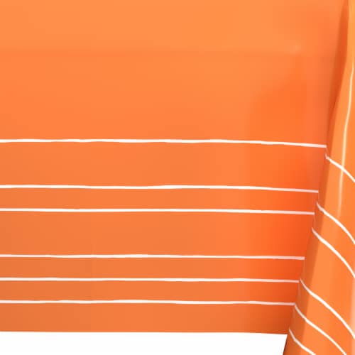 American Greetings Plastic Table Cover, Orange with White Striped Perspective: back