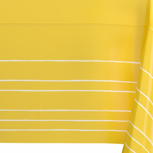 American Greetings Plastic Table Cover, Yellow with White Striped Perspective: back