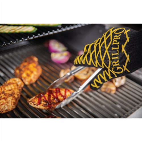 GrillPro One Size Fits Most Black & Yellow Heat Resistant Barbeque Mitt 90974 Perspective: back