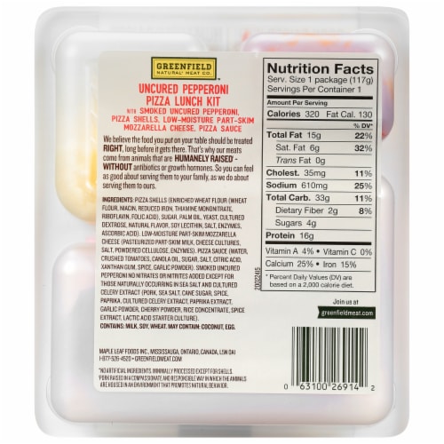 Greenfield Natural Meat Co. Uncured Pepperoni Pizza Lunch Kit Perspective: back
