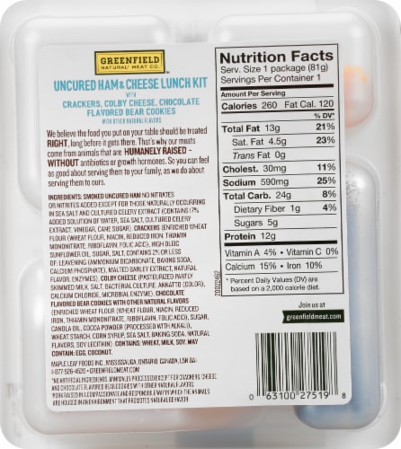 Greenfield Natural Meat Co. Uncured Ham & Cheese Lunch Kit Perspective: back