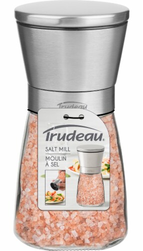 Trudeau Upside Down Pink Himalayan Salt Mill - Clear/Silver Perspective: back