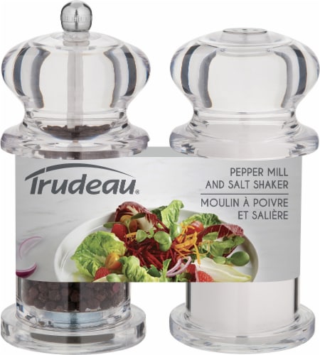 Trudeau Traditional Pepper Mill and Salt Shaker - Clear/Silver Perspective: back