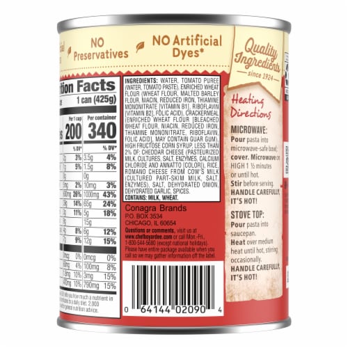 Chef Boyardee Cheese Ravioli In Tomato Sauce Perspective: back