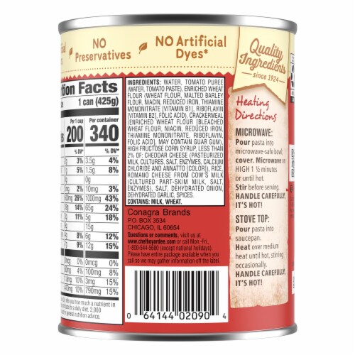 Chef Boyardee Cheese Ravioli In Tomato Sauce Perspective: back