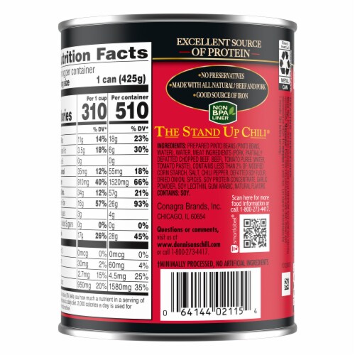 Dennison's Original Chili Con Carne With Beans Perspective: back