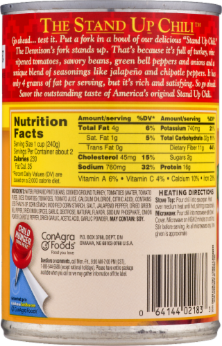 Dennison's 98% Fat Free Turkey Chili with Beans Perspective: back