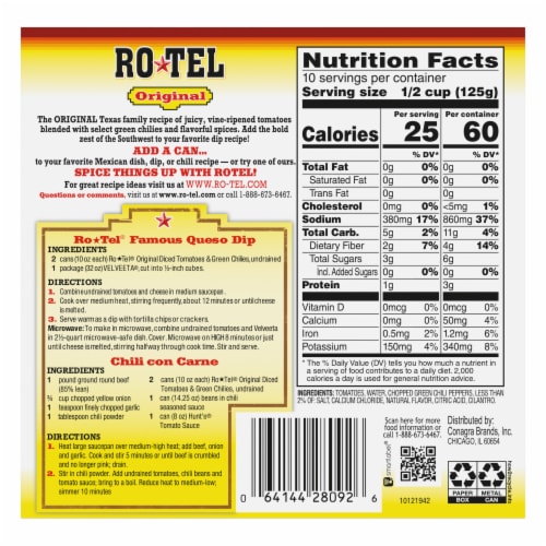 RO TEL® Original Diced Tomatoes and Green Chilies Perspective: back