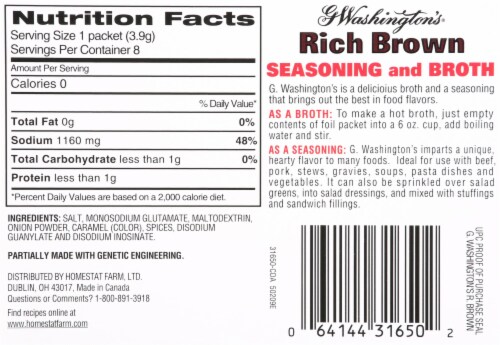 G Washington's® Rich Brown Seasoning and Broth Packets Perspective: back