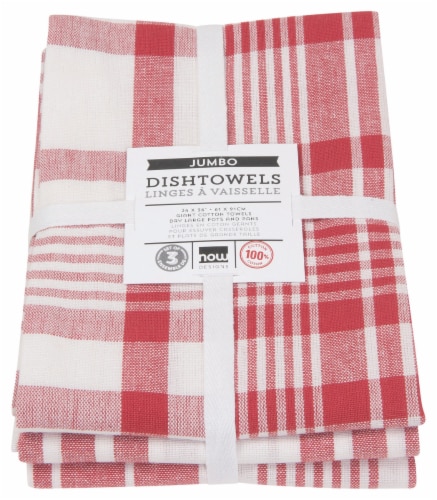 Now Designs Extra Large Red Wovern Cotton Kitchen Dish Towels, Set