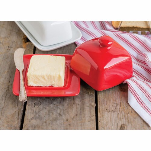 Now Designs Stoneware Square Butter Dish - Red Perspective: back