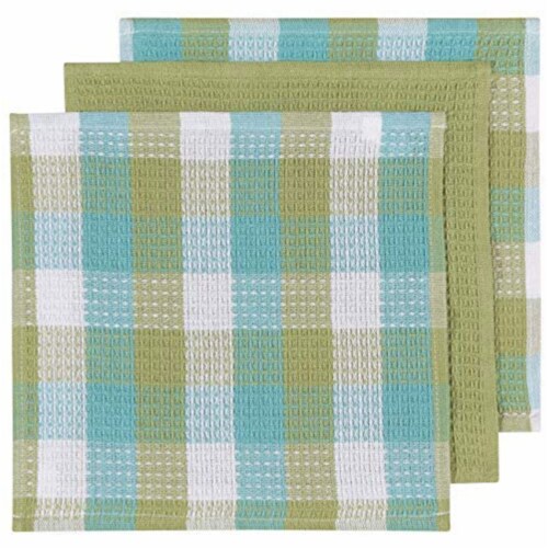 Now Designs Classic Checkered Cotton Kitchen Dishcloth Towels, Leaf (Set of 3) Perspective: back