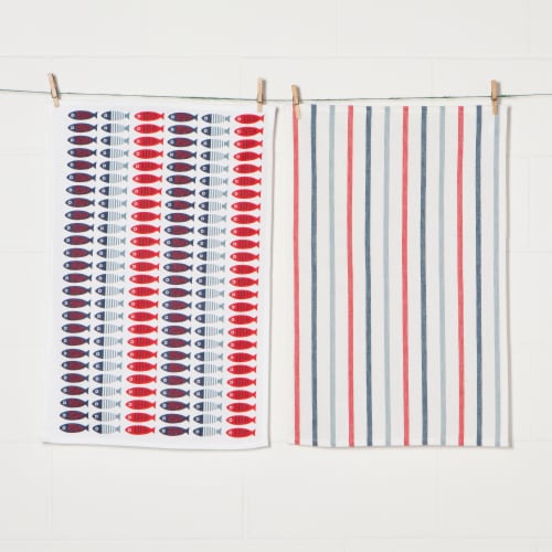 Now Designs 100% Cotton Woven Printed Kitchen Dish Towels Little Fish Set of 2 Perspective: back