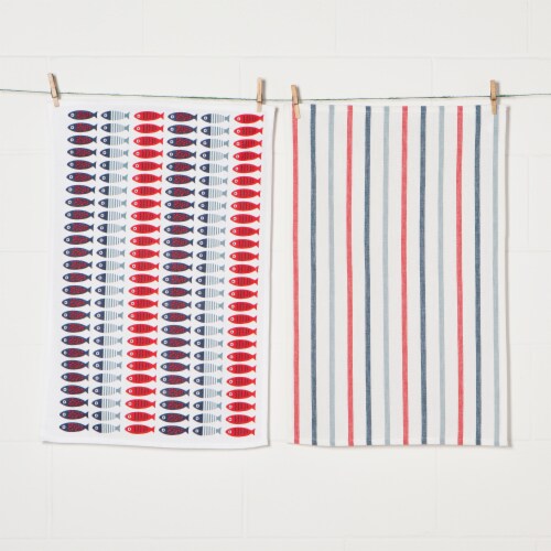 Now Designs 100% Cotton Woven Printed Kitchen Dish Towels Little Fish Set of 2 Perspective: back