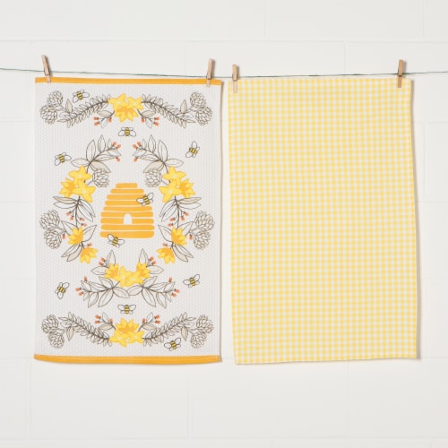 Now Designs 100% Cotton Woven Bee Print Kitchen Dish Towels Perspective: back
