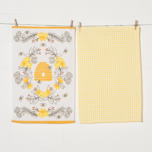 Now Designs 100% Cotton Woven Bee Print Kitchen Dish Towels Perspective: back