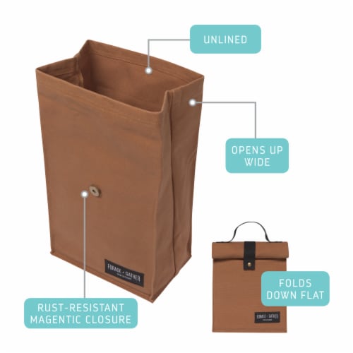 Heirloom 100% Cotton Lunch Bag for Work and School with Magnetic Closure Brown Perspective: back