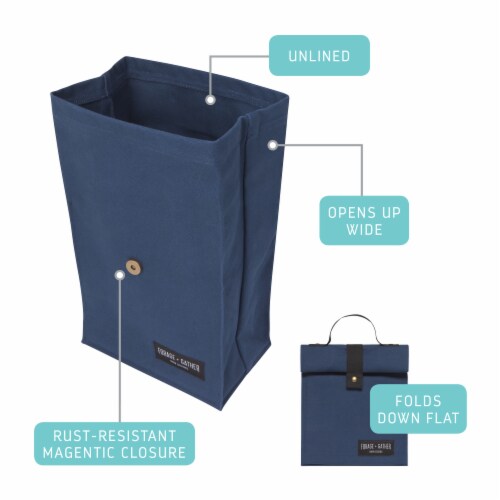 Heirloom 100% Cotton Lunch Bag for Work and School with Magnetic Closure Blue Perspective: back