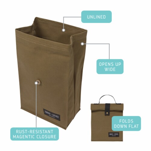 Heirloom 100% Cotton Lunch Bag for Work and School with Magnetic Closure Green Perspective: back