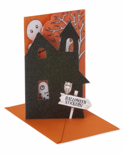 American Greetings Halloween Card with Stickers (Haunted House) Perspective: back