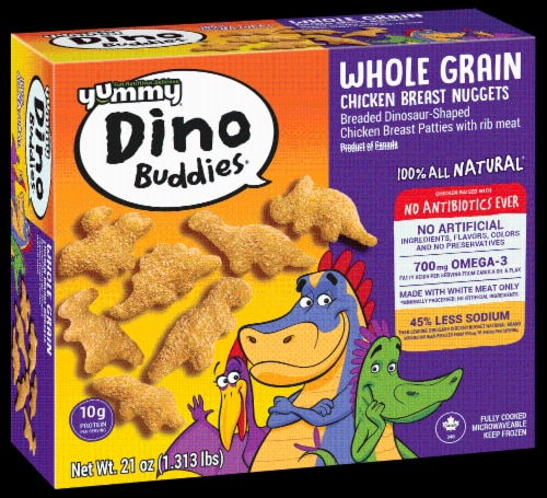 Yummy Dino Buddies Frozen Fully Cooked Whole Grain Dinosaur Shaped Chicken Breast Nuggets Perspective: back