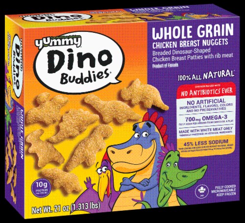 Yummy Dino Buddies Frozen Fully Cooked Whole Grain Dinosaur Shaped Chicken Breast Nuggets Perspective: back