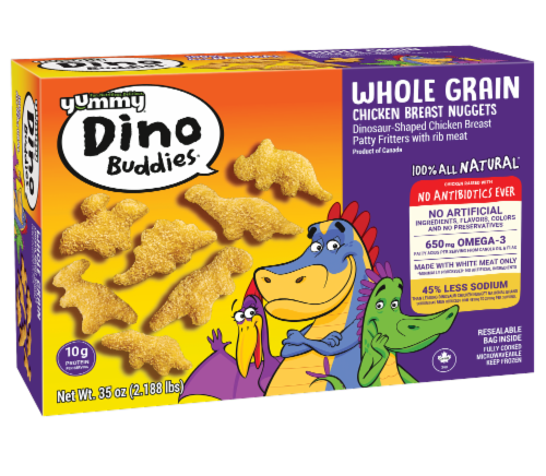 Yummy Dino Buddies Frozen Fully Cooked Whole Grain Dinosaur Shaped Chicken Breast Nuggets