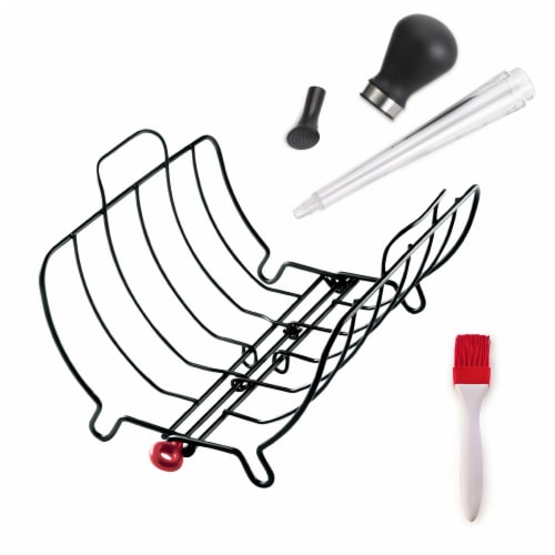 Cuisipro 3-Piece Roasting Rack, Baster and Basting Brush Set, Black Perspective: back